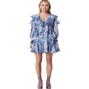ELLIATT Elkus Blue Snakeskin Animal Print Open Shoulder Mini Dress Size S
